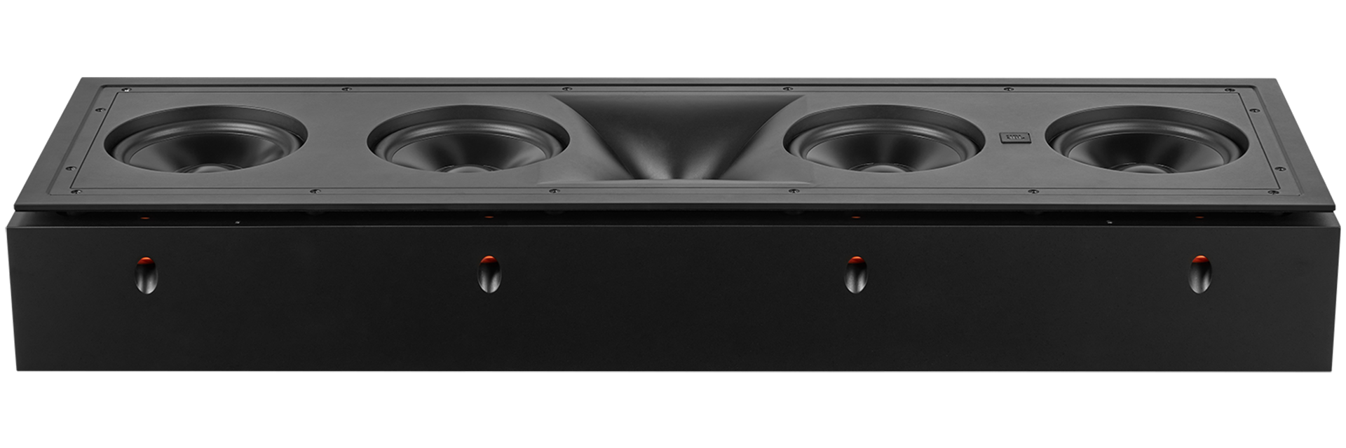 Sonoglass baffle with integrated MDF enclosure and isolation mounting system