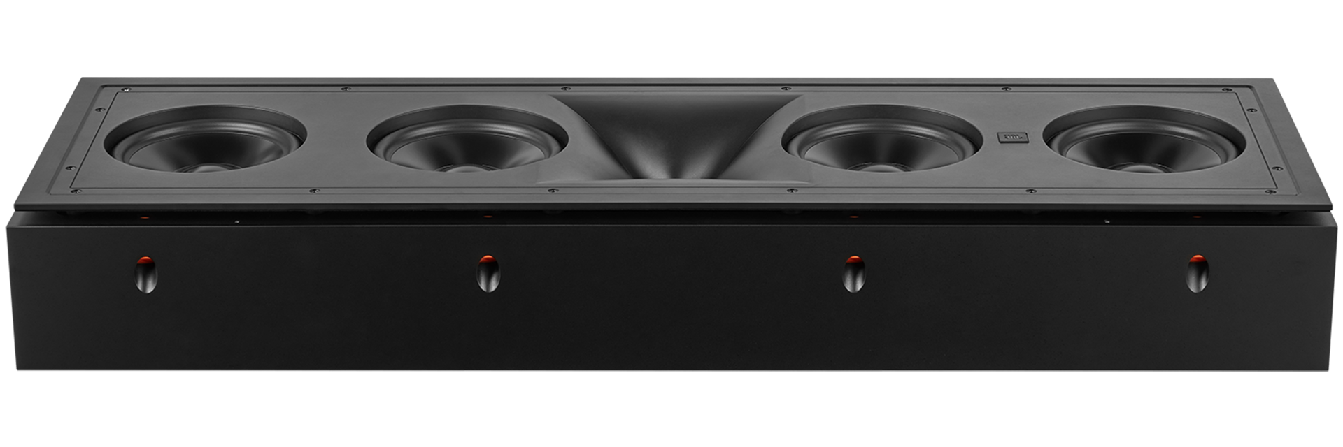 Sonoglass baffle with integrated MDF enclosure and isolation mounting system