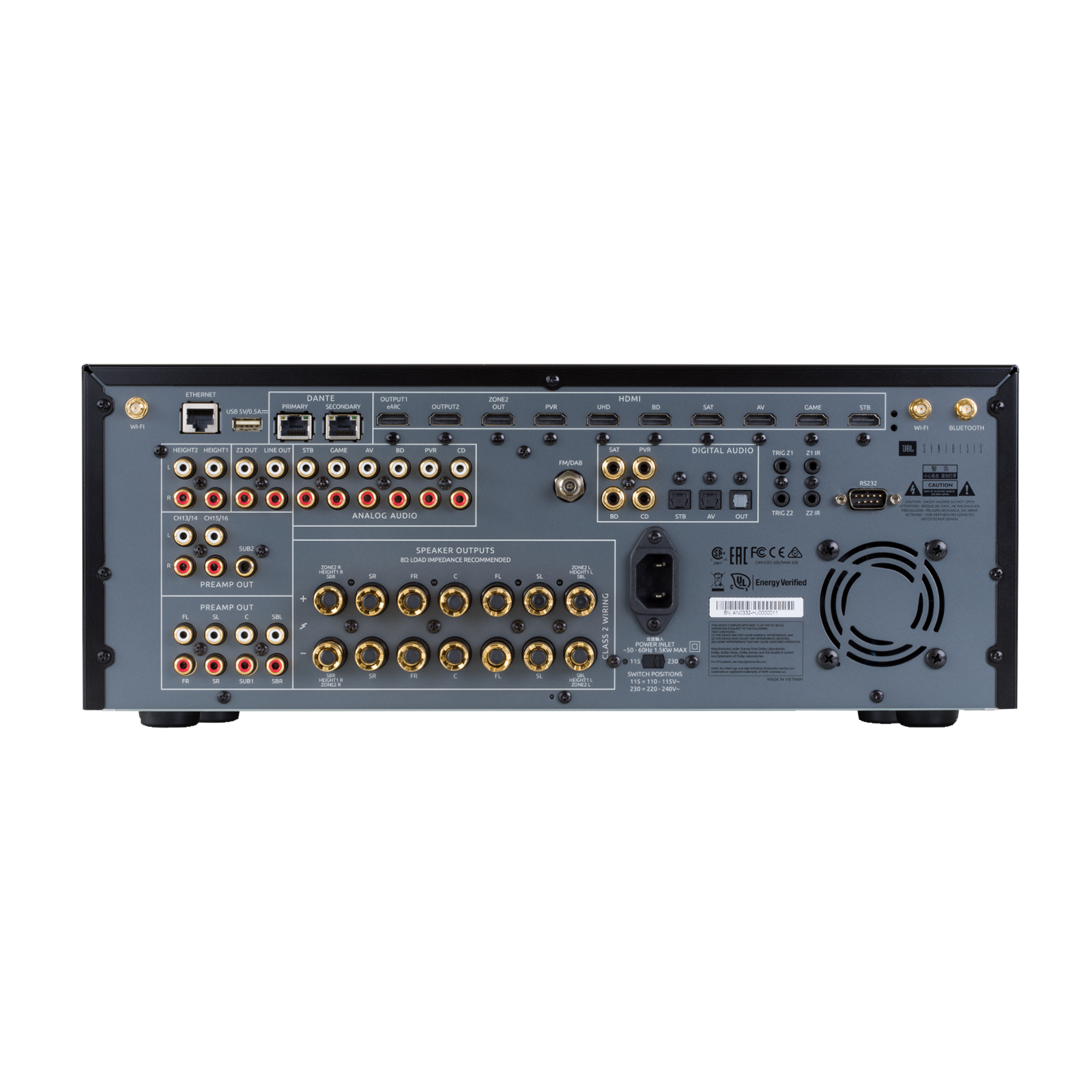 SDR-38 - Black - 16-channel Class G Immersive Surround Sound AV Receiver - Back