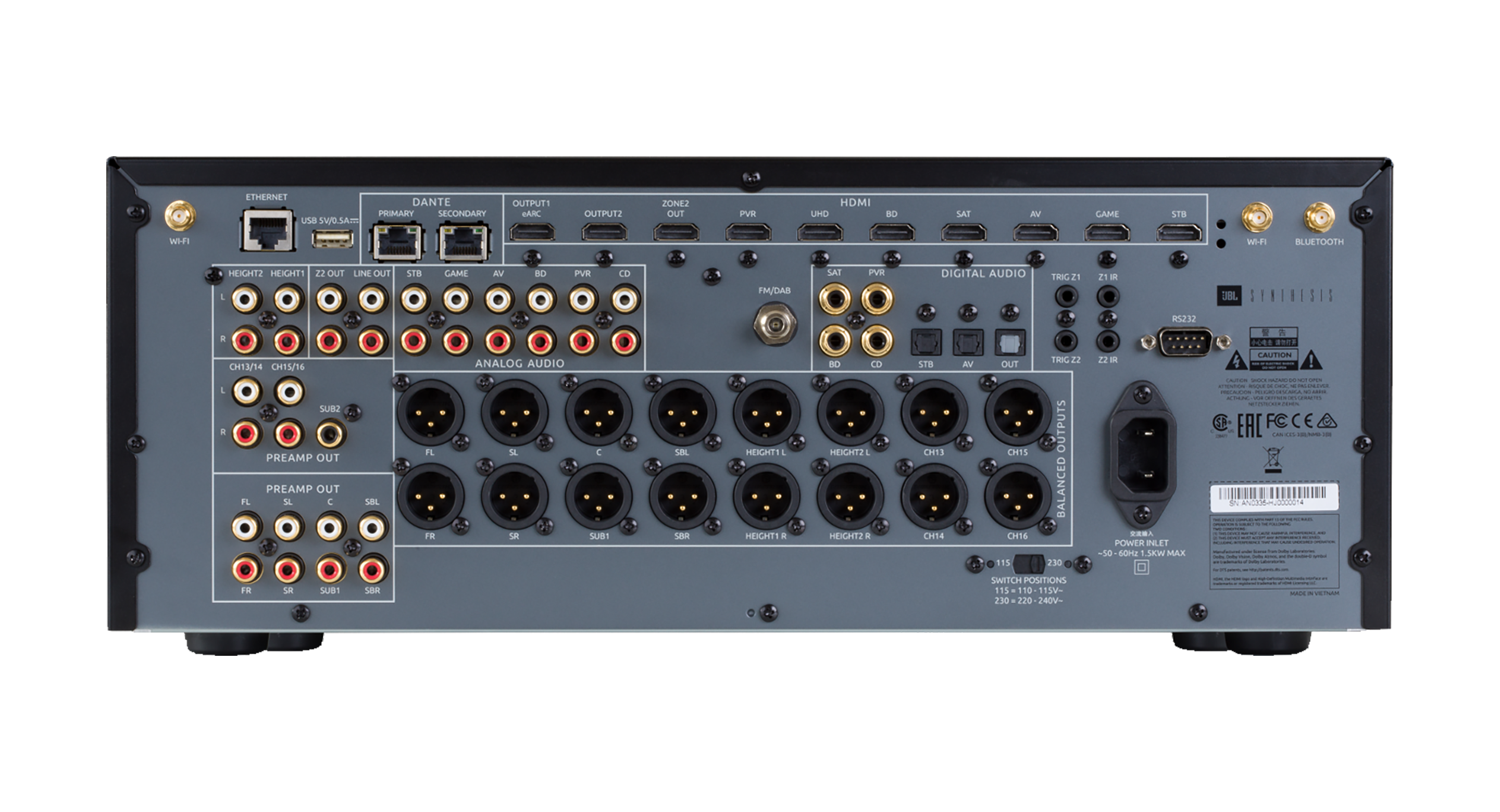 16 XLR Balanced and 16 RCA Unbalanced Analog Outputs