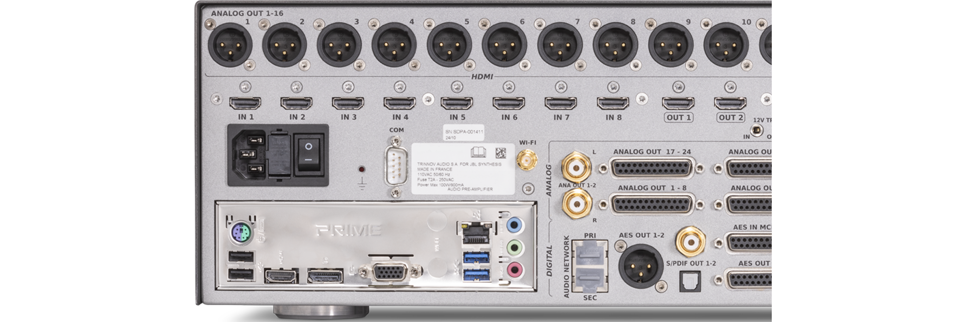 Audiophile feature set including high-resolution playback, and key features including HDMI 2.1 with HDCP 2.3 and HDR up to 40Gbps, Dolby Atmos and Dolby Vision, DTS:X Pro and AURO-3D immersive audio processing, Trinnov Optimizer for in-room speaker optimization, and Roon Ready for hi-resolution music streaming.