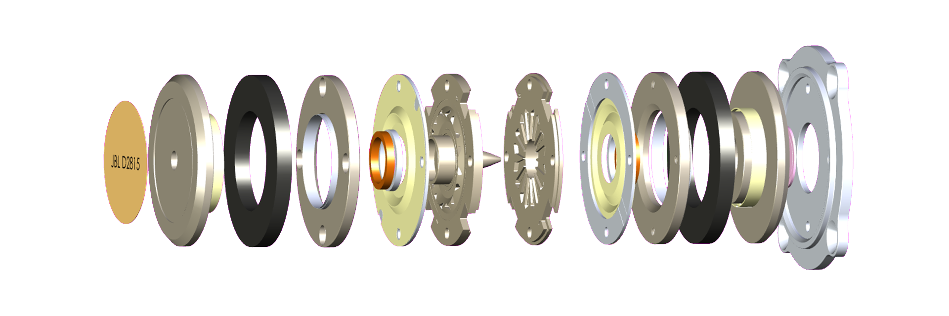 Patented D2815 1.5-inch (38mm) dual diaphragm, dual motor compression driver