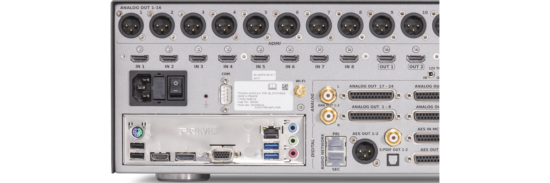Audiophile feature set including high-resolution playback, and key features including HDMI 2.1 with HDCP 2.3 and HDR up to 40Gbps, Dolby Atmos and Dolby Vision, DTS:X Pro and AURO-3D immersive audio processing, Trinnov Optimizer for in-room speaker optimization, and Roon Ready for hi-resolution music streaming.