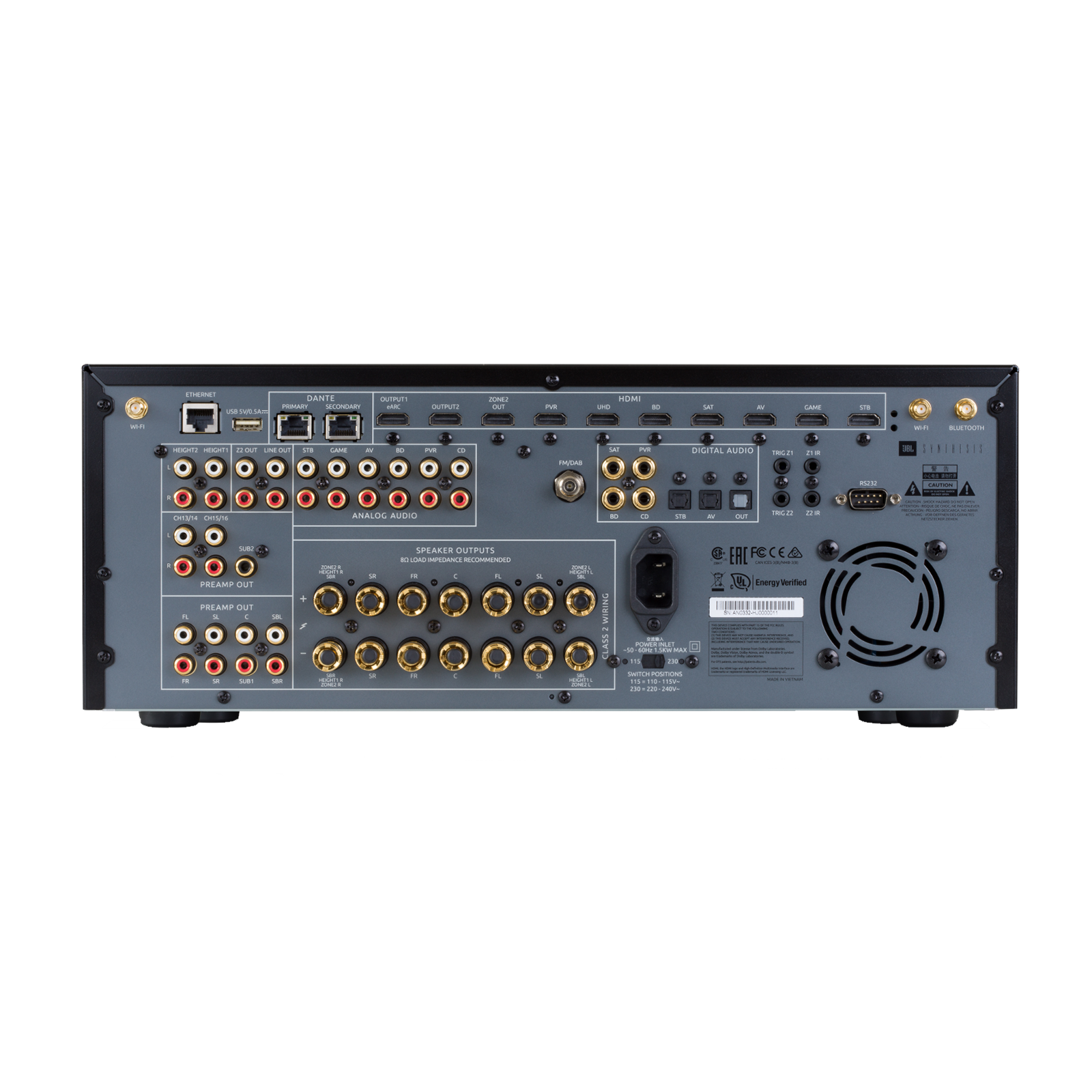 SDR-38 - Black - 16-channel Class G Immersive Surround Sound AV Receiver - Back